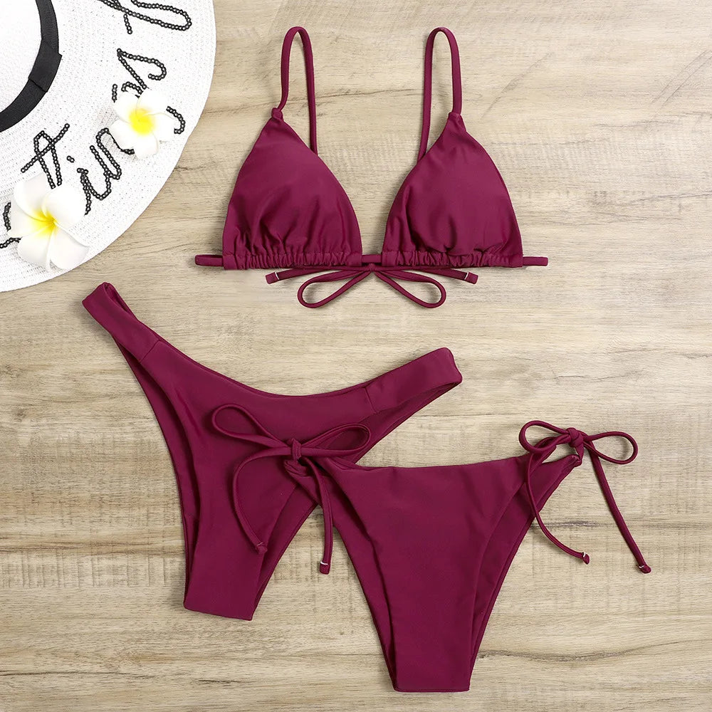 Solid 3 Piece Bikini Set