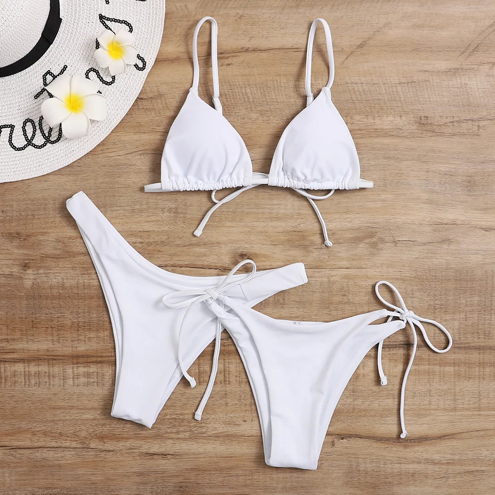 Solid 3 Piece Bikini Set