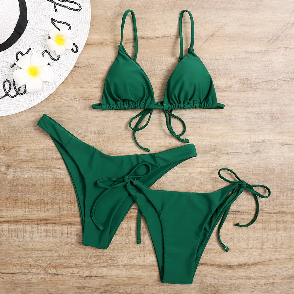 Solid 3 Piece Bikini Set