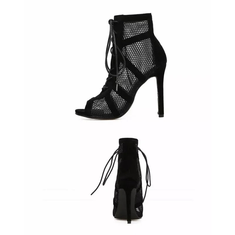 Cross Lace Up Black Boots