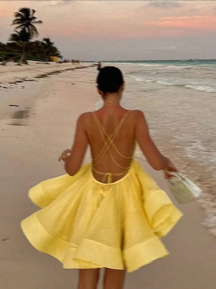 Twirl The World  Sexy Backless Lace-up Dresses