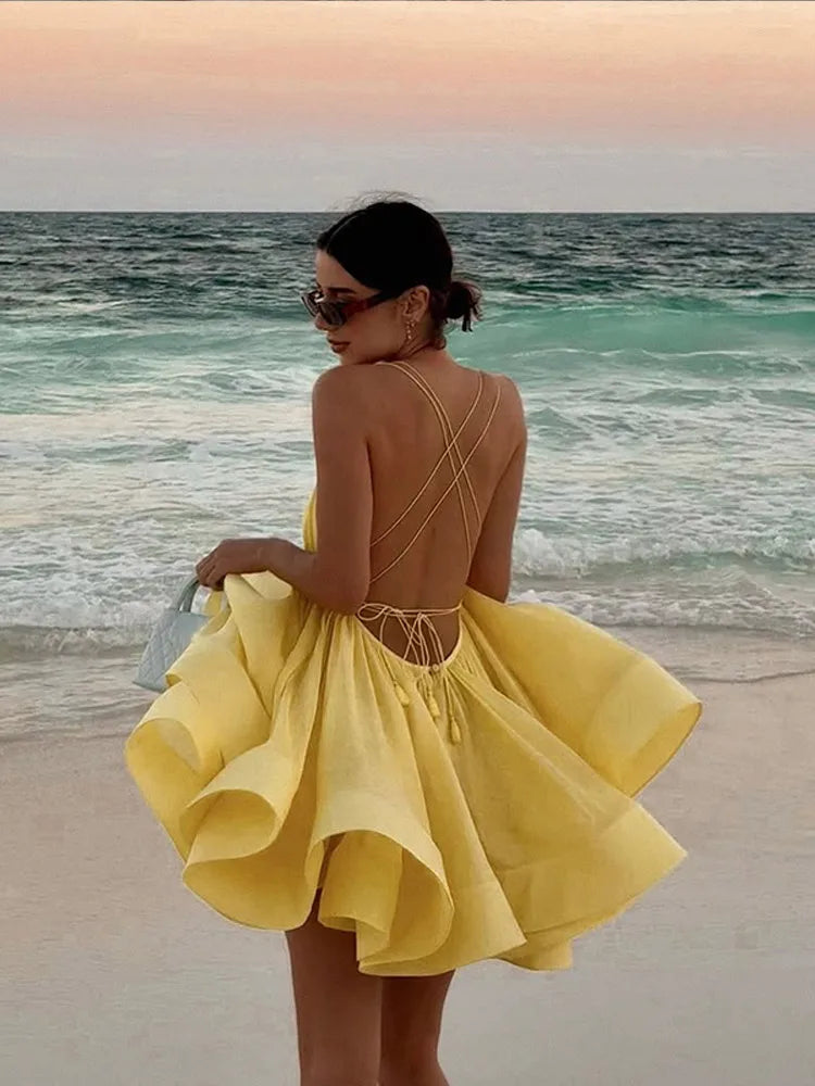 Twirl The World  Sexy Backless Lace-up Dresses