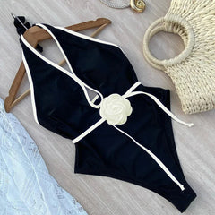 Floral One Piece Halter Bandage Swimwear