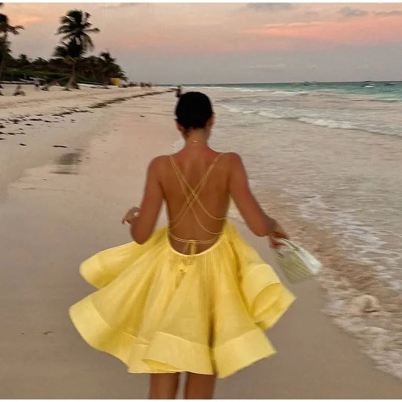 Twirl The World  Sexy Backless Lace-up Dresses