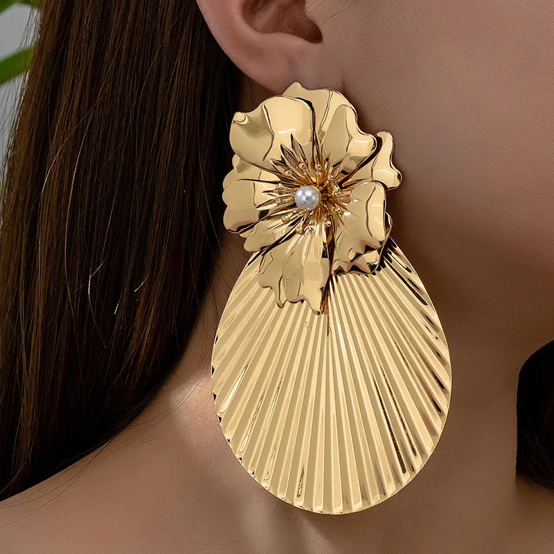 Oversized Flower Geometric Earrings