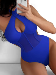 Mesh Cut Out Bustier  One Piece SwimSuit