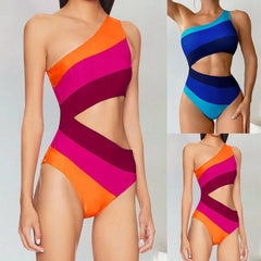 One Shoulder Color Block Bathing 