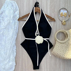 Floral One Piece Halter Bandage Swimwear