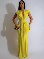 Goddess Elegant Ruched Bodycon Maxi Dress