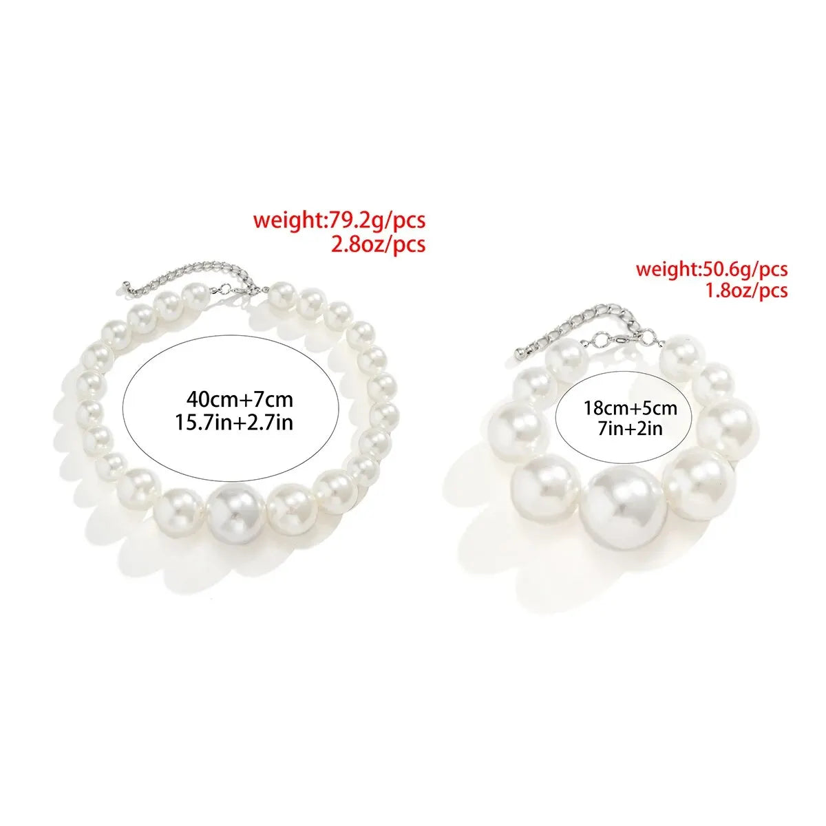 2Pcs Exaggerated Pearl Choker Necklace Bracelets Set