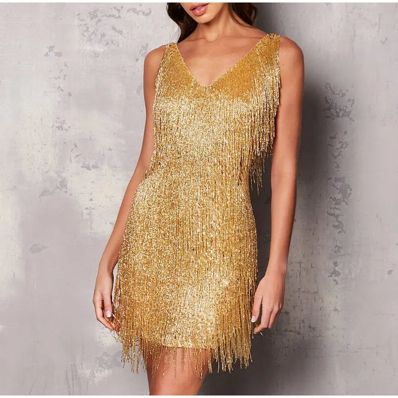 Shake It Sexy Tassel Sequins Feather Mini Dress