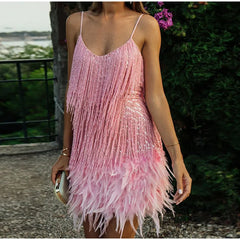 Shake It Sexy Tassel Sequins Feather Mini Dress