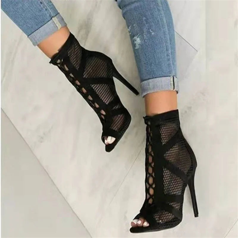 Cross Lace Up Black Boots