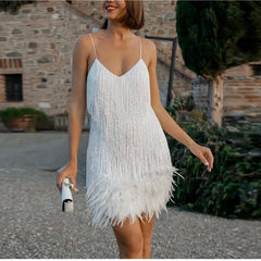 Shake It Sexy Tassel Sequins Feather Mini Dress