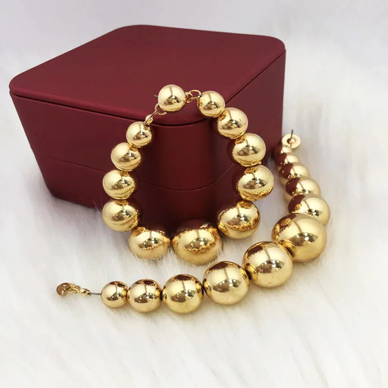 Exaggerated Gold Color Ball Beads Earrings