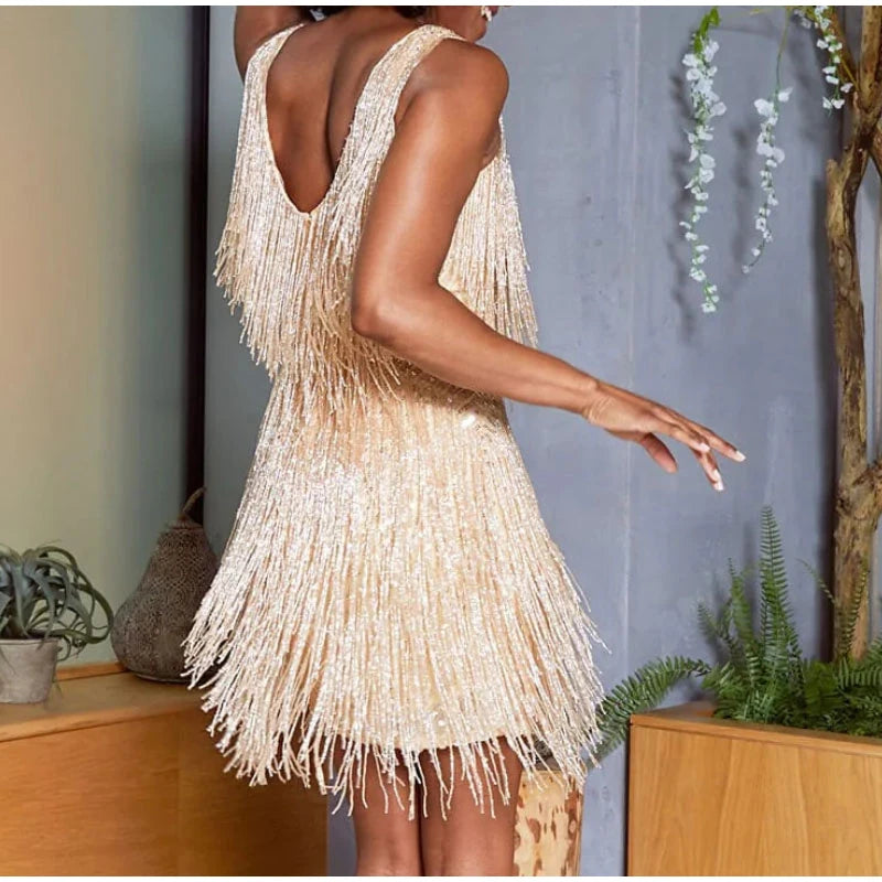 Shake It Sexy Tassel Sequins Feather Mini Dress