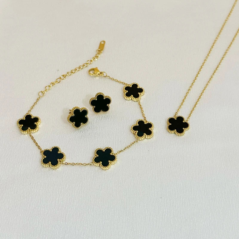 Flower Necklace Earrings & Bracelet Sets