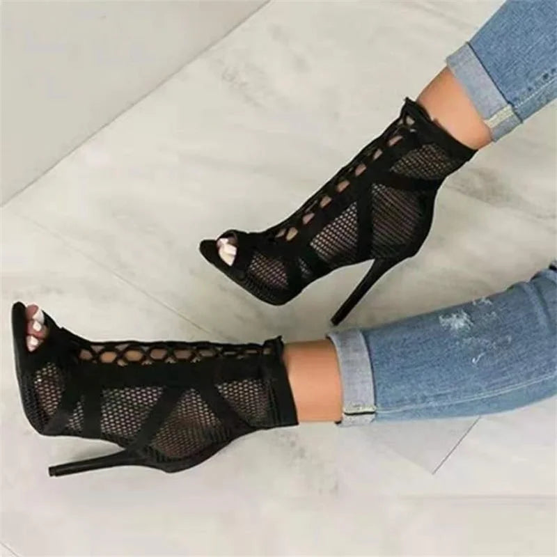 Cross Lace Up Black Boots