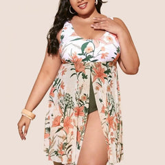 Plus Size Printed Split One-Piece Swimsuit