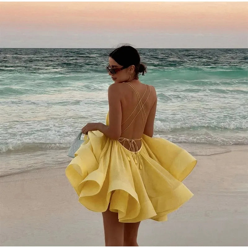Twirl The World  Sexy Backless Lace-up Dresses