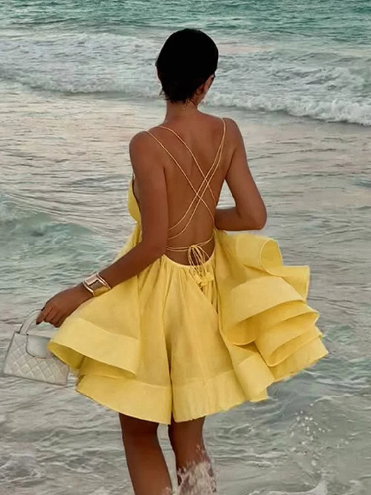 Twirl The World  Sexy Backless Lace-up Dresses